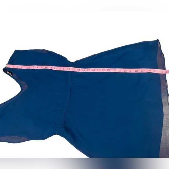 Express Teal Blue Sheer Crepe Overlay Relaxed Fit V-Neck Sz XS - Picture 6 of 7